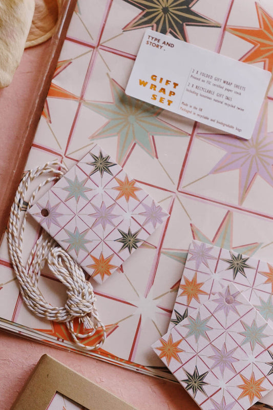 gift wrap set with tags and twine
