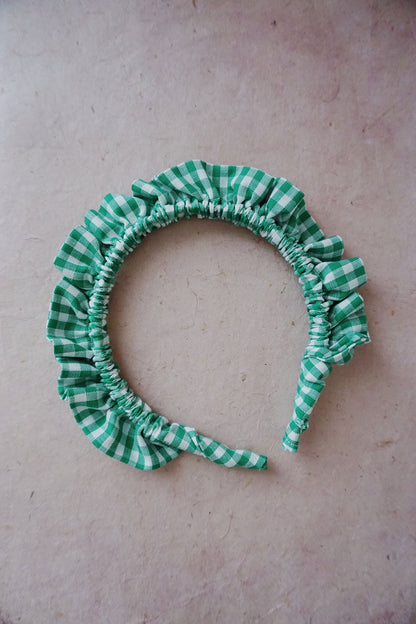 gingham ruffle headband via shop wallflower
