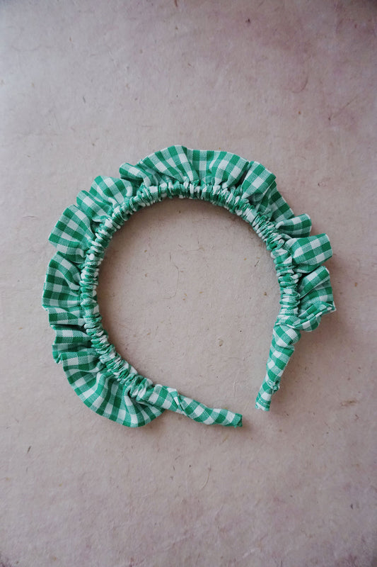 gingham ruffle headband via shop wallflower