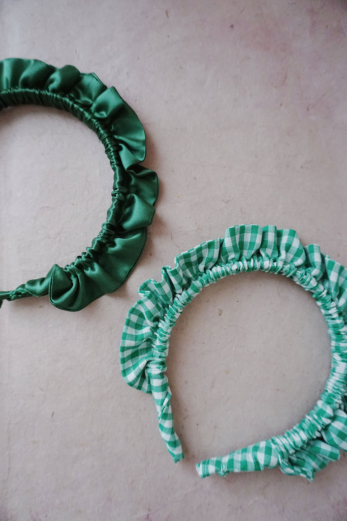 green ruffle headbands via wallflower shop