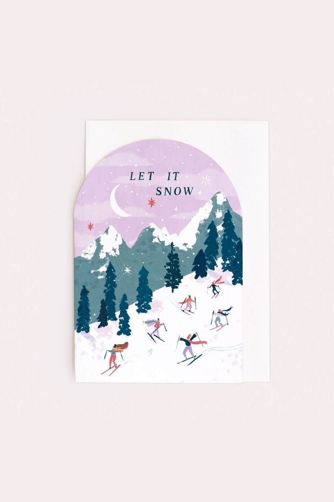let it snow skiers christmas card