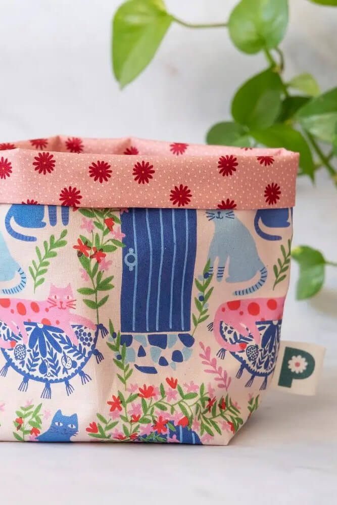 organic cotton plant pot cover with cat pattern ✿ shop wallflower
