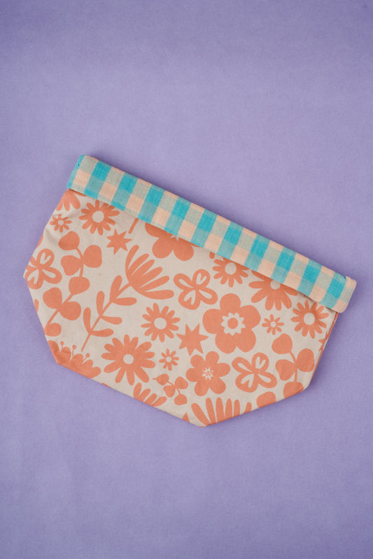 organic cotton peach floral plant pot cover