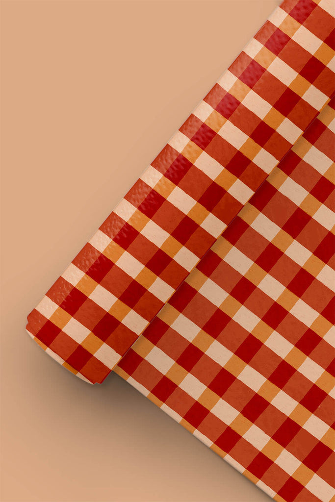 red gingham gift wrapping paper