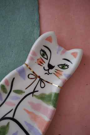 striped tabby ceramic cat ring dish