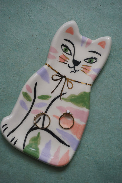 striped tabby ceramic cat ring dish