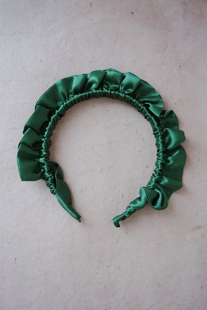 green satin ruffle headband ✿ shop handmade accessories on wallflower