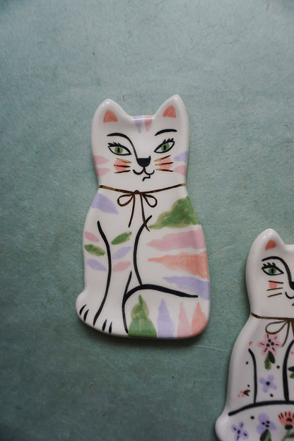 striped tabby ceramic cat ring dish