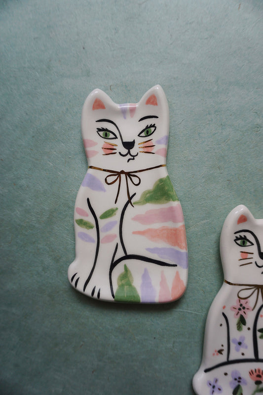 striped tabby ceramic cat ring dish